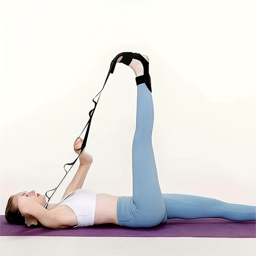 Leg and foot stretch strap in use for yoga and recovery